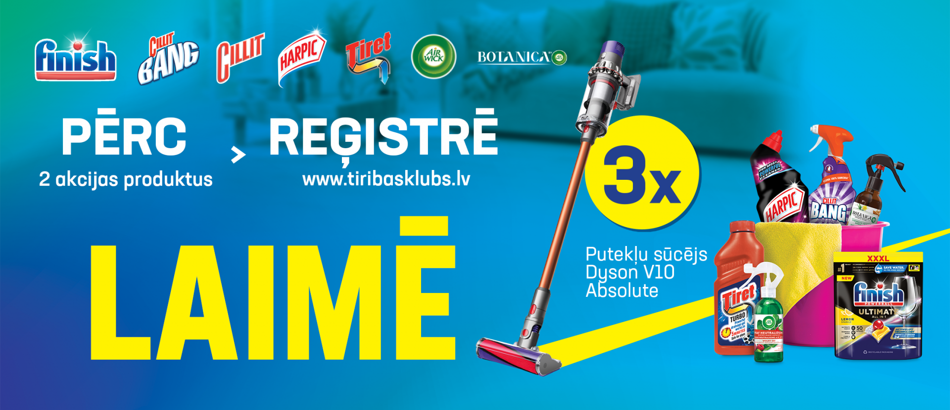 Pērc un laimē Dyson V10 Absolute Bezvadu putekļsūcēju!